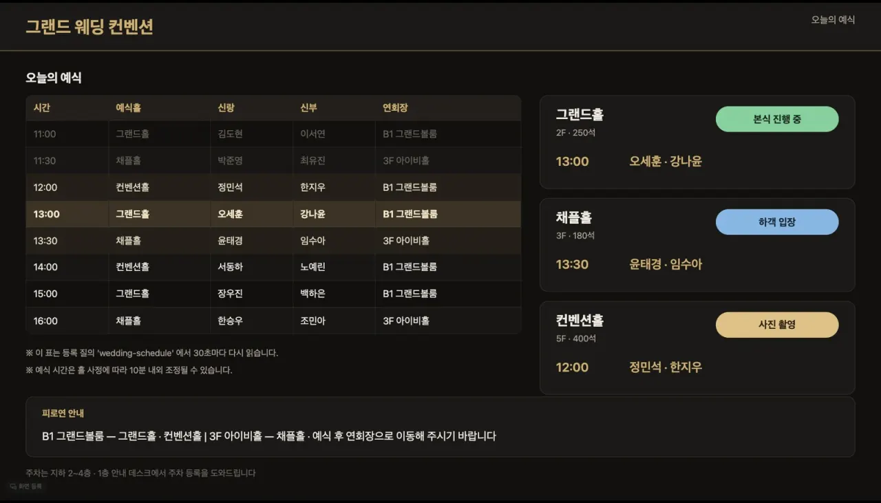 예식장 안내 · DB 연동